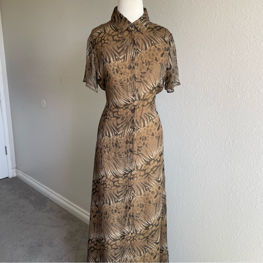 Robbie Bee Brown and Tan Silk Button-Front Dress / Duster